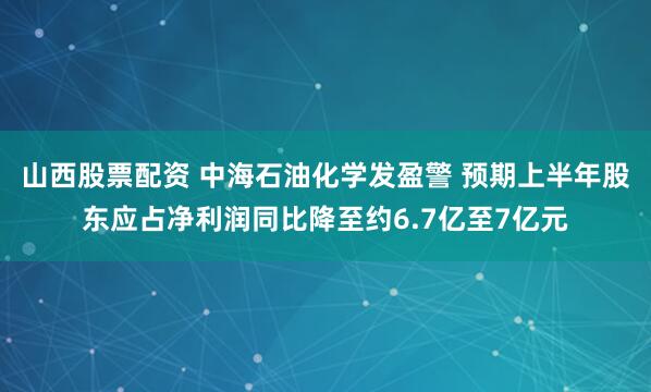 山西股票配资 中海石油化学发盈警 预期上半年股东应占净利润同比降至约6.7亿至7亿元